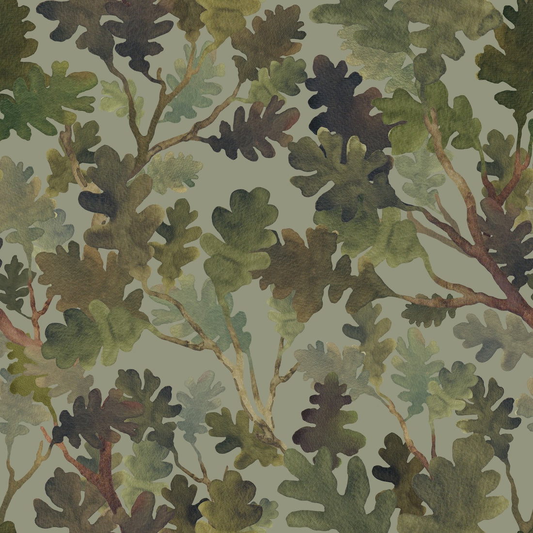 FSC paper, handpainted, premium wallpaper,, high quality print, hand painted, carbon neutral, ethical, ethical art, botanical painting, botanical print, artwork, independent artist, flower wallpaper, botanical wallpaper, oak wallpaper, oak leaves wallpaper,  foliage