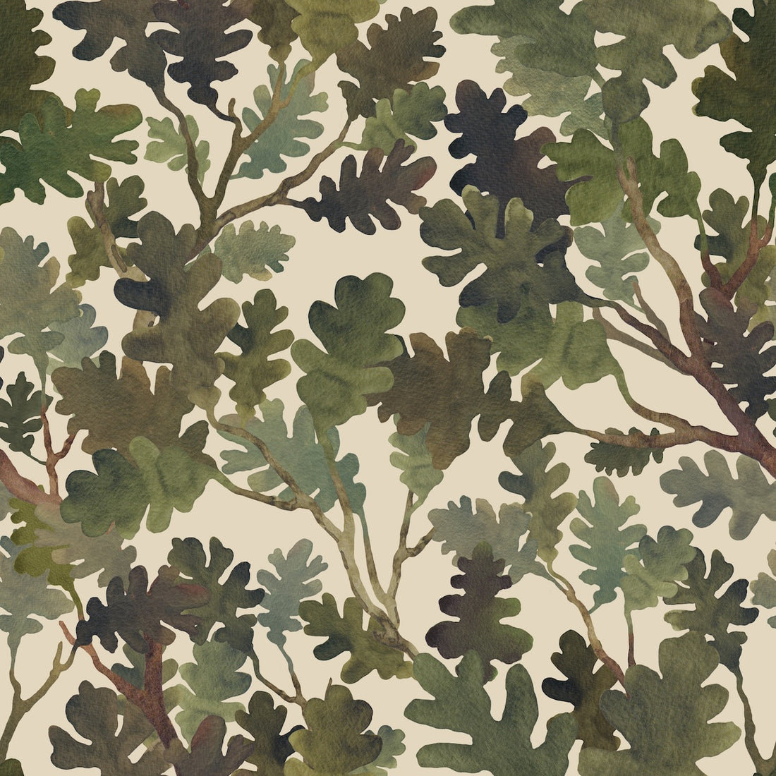 FSC paper, handpainted, premium wallpaper,, high quality print, hand painted, carbon neutral, ethical, ethical art, botanical painting, botanical print, artwork, independent artist, flower wallpaper, botanical wallpaper, oak wallpaper, oak leaves wallpaper,  foliage