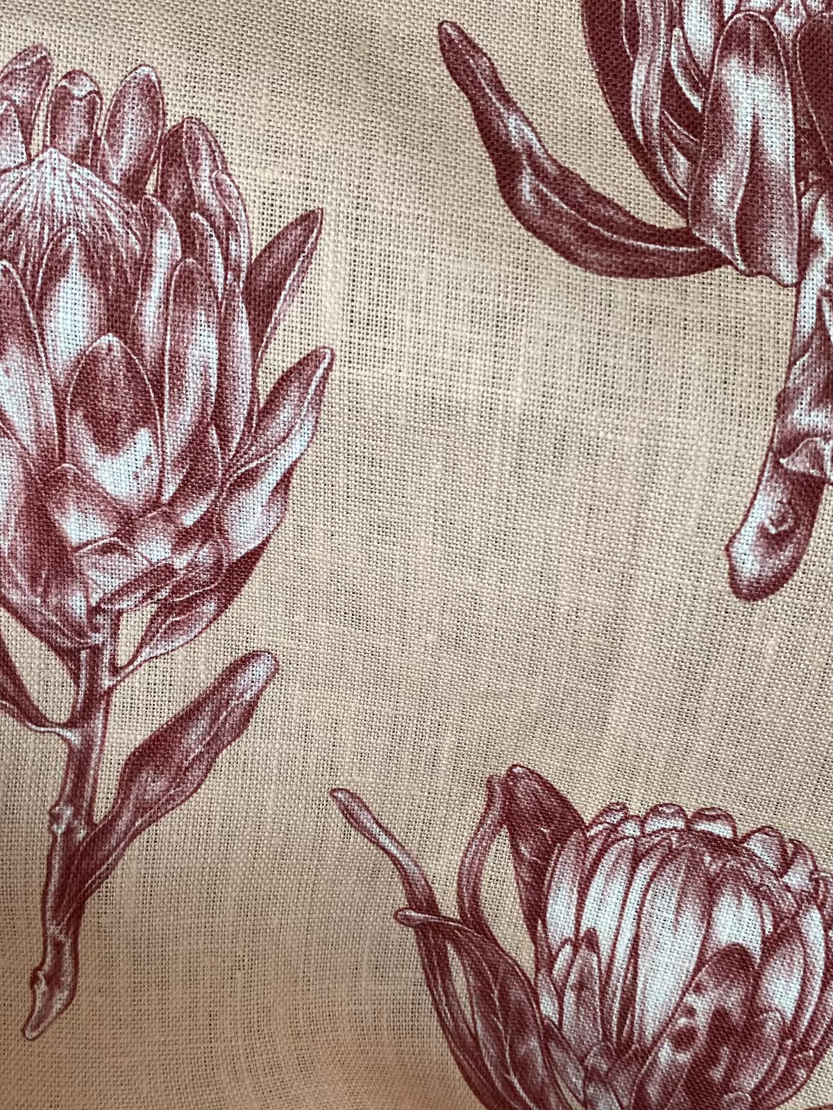 linen, premium linen, floral linen, floral, high-end linen, printed fabric, fabric, lampshade, protea, protea flower, upholstery