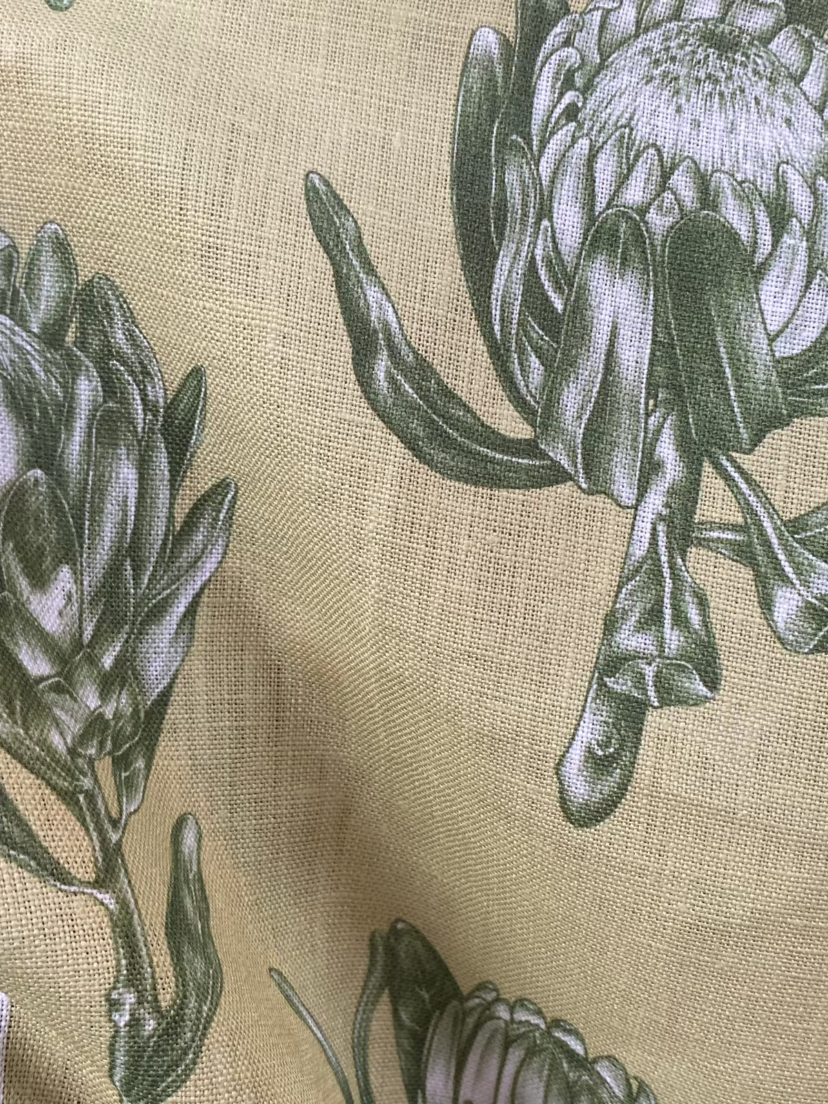 linen, premium linen, floral linen, floral, high-end linen, printed fabric, fabric, lampshade, protea, protea flower, upholstery