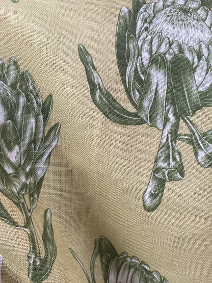 linen, premium linen, floral linen, floral, high-end linen, printed fabric, fabric, lampshade, protea, protea flower, upholstery